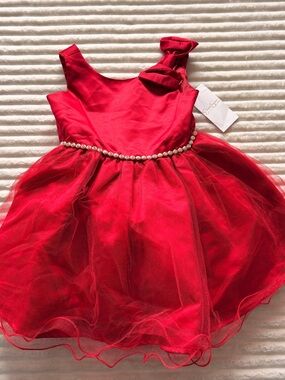 Jessica Simpson Girls' baby Red Tulle Party Dress with Jeweled Waist 24M